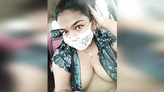 Bored chubby Indian mommy flashing her tits in covid mode