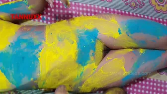 Desi with painted body lies still till Indian man comes to nail Bhabhi