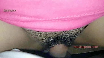 Indian slut pulls pink top up to open hairy pussy for Bhabhi lover