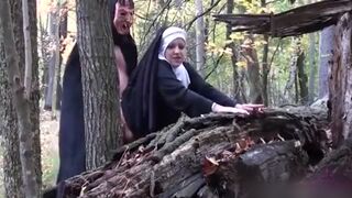 MILF nun force fucked by devil! Damn forest, taboo church!