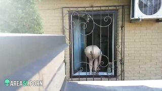 Spying for nude neighbor's wife she washes windows