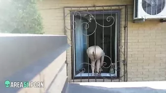 Spying for nude neighbor's wife she washes windows