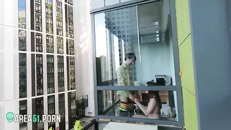 Spying on the neighbors. Public sex on the balcony