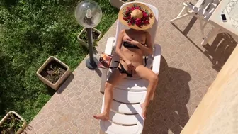 Spying my neighbor's wife nude masturbating sunbathing in the balcony