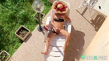 Spying my neighbor's wife nude masturbating sunbathing in the balcony