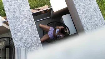 Spying on the neighbor, his bride misses  and masturbating in the balcony Spying on the neighbor, his bride misses  and masturbating in the balcony