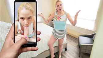 Glamorous blonde mom with big tits helps stepson with his throbbing boner