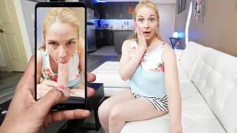 Glamorous blonde mom with big tits helps stepson with his throbbing boner