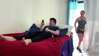 Peeping, mom catches son masturbate and gets turned on