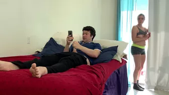 Peeping, mom catches son masturbate and gets turned on