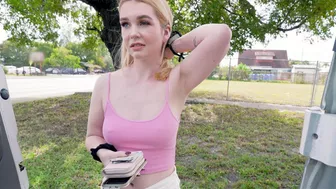 Girl with blonde hair saw man's naughty glance and jumped into porn van Girl with blonde hair saw man's naughty glance and jumped into porn van