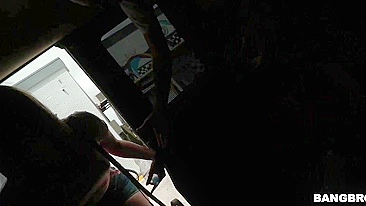 Small-tittied blonde properly penetrated in moving minibus