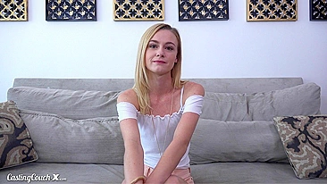 Skinny teen with small tits tries her luck at casting