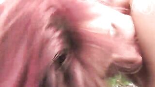 Bearded husband fucks red-haired wife in doggystyle outdoors