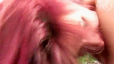 Bearded husband fucks red-haired wife in doggystyle outdoors