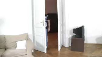 Czech bitch Kristine Crystalis in stockings gets owned by two stallions