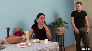 Young shaved pussy tastes better with whipped cream