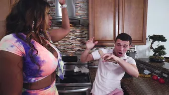 Luscious black woman punishes the lazy white stepson in XXX way Luscious black woman punishes the lazy white stepson in XXX way