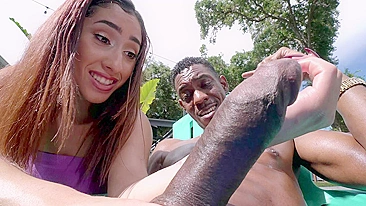 Latina girl got money for interracial XXX video and took BBC in mouth