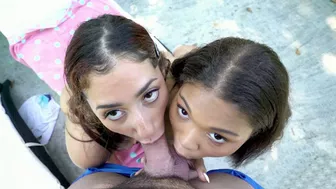 Two attractive Latina nymphs polish together one XXX boner outdoors