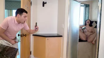 Boy spies on curvy stepsister washing her XXX assets in the shower