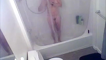 Mom gets caught on tape masturbating in the shower before work