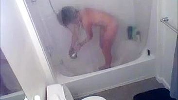 Mom gets caught on tape masturbating in the shower before work