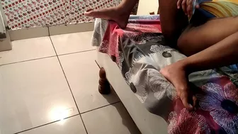 Beautiful and busty Desi bhabhi with a tight pussy fucks with her dildo