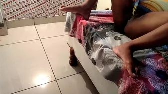 Beautiful and busty Desi bhabhi with a tight pussy fucks with her dildo