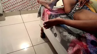 Beautiful and busty Desi bhabhi with a tight pussy fucks with her dildo