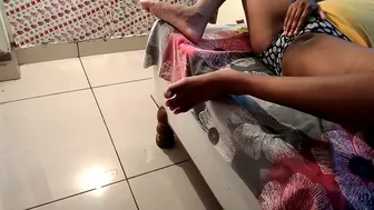 Beautiful and busty Desi bhabhi with a tight pussy fucks with her dildo