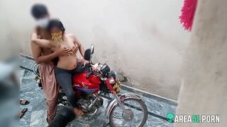 Desi village sister & brother fucking in the garage on a motorcycle