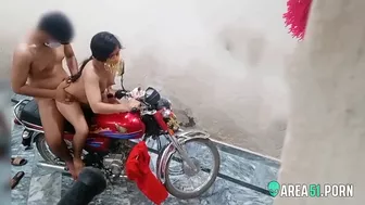 Desi village sister & brother fucking in the garage on a motorcycle