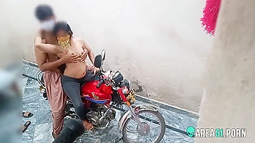 Desi village sister & brother fucking in the garage on a motorcycle