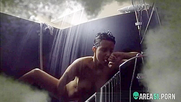 Sultry mom caught masturbating in shower on hidden cam installed by son
