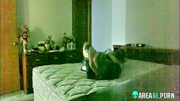 With help of camera son watches pretty mom caught masturbating on bed