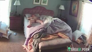 Fat mom caught masturbating on camera while lying naked on the bed