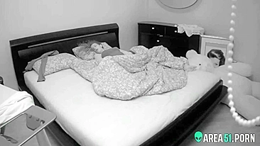 Hidden cam caught mom masturbating she only has a few minutes sleeping