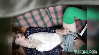 Nerdy mom gets caught masturbating In his room by son