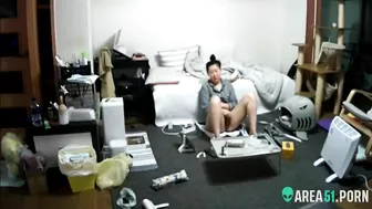 Sizzling japan mom caught masturbating in the hall while she's home alone