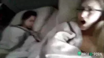 Nerdy and horny teen caught masturbating right near her sleeping sister