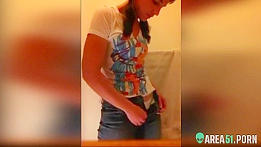 Twin-tailed sister caught masturbating without taking off her jeans