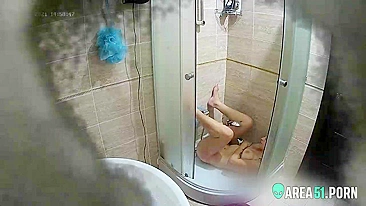 Naked sister caught masturbating in the shower using shower head