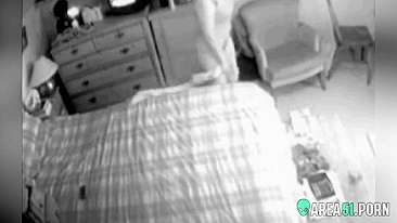 My cock hungry mom masturbating in the bedroom on hidden cam