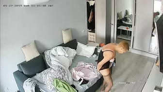 Hacked Ip camera catches sexy MILF getting dressed to her lover