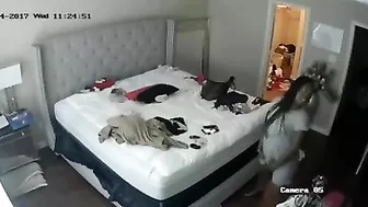 Ebony teen daughter caught masturbating on XXX hidden cam