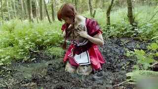 Slutty red riding hood masturbates in forest mud