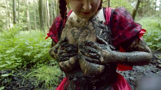 Slutty red riding hood masturbates in forest mud