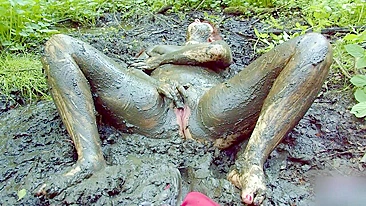 Slutty red riding hood masturbates in forest mud