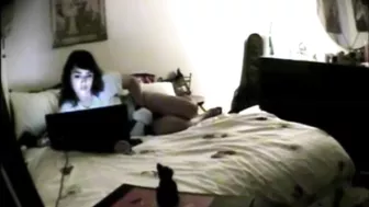 Hidden cam caught great masturbation of my sister while she watch porn
